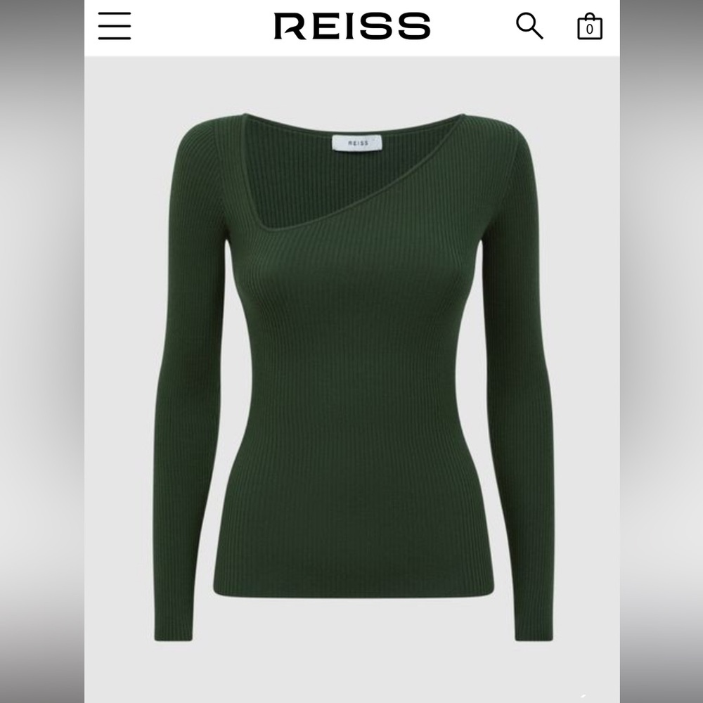 REISS SASHA
FITTED RIBBED ASYMMETRIC NECK T-SHIRT